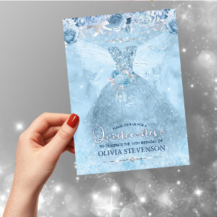 Invitation Elégant bleu glace parties scintillant robe floral