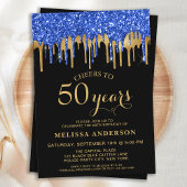 Invitation Elégant Bleu Gold Black Parties scintillant Drips 