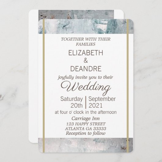 Invitation Elégant bleu gris bleu gris or moderne mariage (Devant / Derrière)