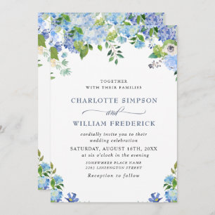 Invitation Elégant bleu Hydrangea Aquarelle Mariage de verdur