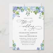 Invitation Elégant bleu Hydrangea Aquarelle Mariage de verdur (Devant)