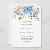 Invitation Elégant bleu Hydrangea Blush rose Roses Mariage (Devant)