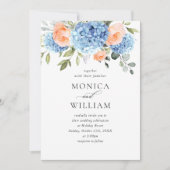Invitation Elégant bleu Hydrangea Blush rose Roses Mariage (Devant)