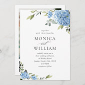 Invitation Elégant bleu Hydrangea Floral Mariage QR code (Devant / Derrière)