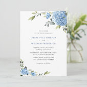 Invitation Elégant bleu Hydrangea Floral Mariage QR code (Debout devant)
