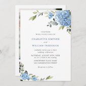 Invitation Elégant bleu Hydrangea Floral Mariage QR code (Devant / Derrière)