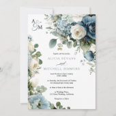 Invitation Elégant bleu Hydrangea Rose ivoire Mariage floral (Devant)
