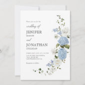 Invitation Elégant bleu Hydrangea Roses blanches Mariage flor (Devant)
