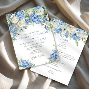 Invitation Elégant bleu Hydrangea Roses blanches Mariage flor