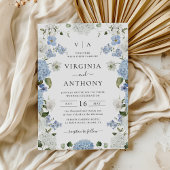 Invitation Elégant bleu Hydrangea Roses blanches Mariage flor