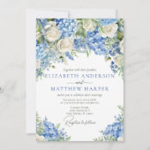 Invitation Elégant bleu Hydrangea Roses blanches Mariage flor (Devant)