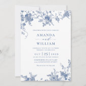 Invitation Elégant bleu Jardin Français Floral Mariage code R (Devant)