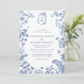 Invitation Elégant Bleu Jardin Français Mariage tout en un (Debout devant)