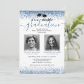 Invitation Élégant bleu joint photo de graduation (Debout devant)