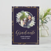 Invitation Élégant Bleu Lycée Graduate 2025 Photo Party (Debout devant)