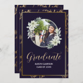 Invitation Élégant Bleu Lycée Graduate 2025 Photo Party (Devant / Derrière)