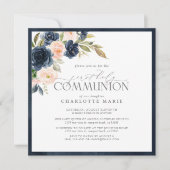 Invitation Élégant bleu marine Blush rose Floral Sainte Commu (Devant)