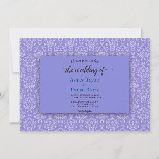 Invitation Elégant bleu marine Damask Classy Mariage décorati (Devant)