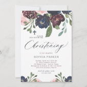 Invitation Elégant bleu marine et flore de prune | Christing (Devant)