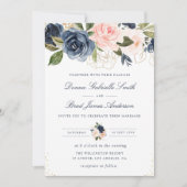 Invitation Elégant bleu marine et mariage floral (Devant)