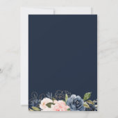 Invitation Elégant bleu marine et mariage floral (Dos)