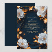 Invitation Elégant bleu marine et or floral (Devant / Derrière)