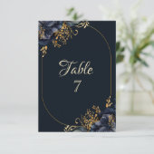 Invitation Elégant bleu marine Fleurs (Debout devant)