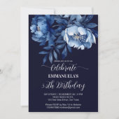 Invitation Elégant bleu marine floral anniversaire modèle (Devant)