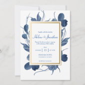 Invitation Elégant bleu marine Floral Aquarelle Mariage rusti (Devant)