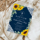 Invitation Elégant bleu marine Floral Cross Boy Baptism garço