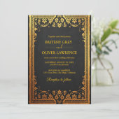 Invitation Elégant bleu marine Gold Papel Picado désherber (Debout devant)