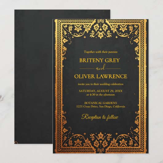 Invitation Elégant bleu marine Gold Papel Picado désherber (Devant / Derrière)