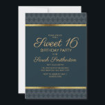 Invitation Elégant bleu marine Gold Sweet 16 Anniversaire<br><div class="desc">Personnalisée et élégante marine bleu et or Sweet 16 anniversaire invitation pour les filles ados. Le libellé de cette carte est personnalisable et peut être modifié pour fonctionner avec de nombreux thèmes de parti différents. Contactez-nous pour obtenir de l'aide sur la personnalisation.</div>