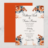 Invitation Elégant bleu marine Orange floral (Devant / Derrière)