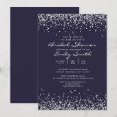 Invitation Élégant bleu marine paillettes argentées Baby Show (Devant / Derrière)