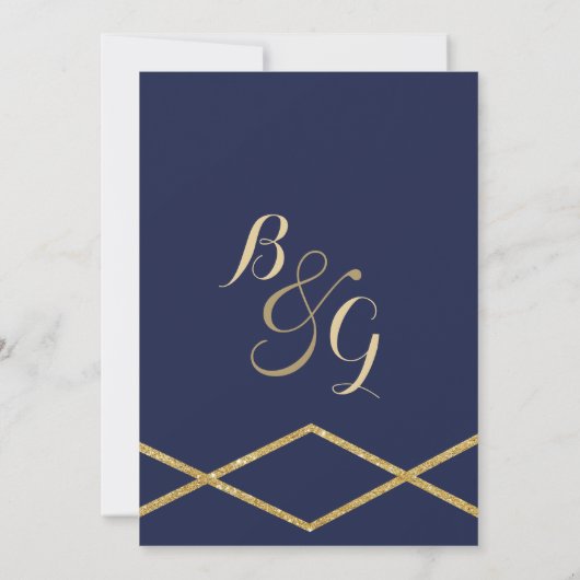 Invitation Elégant bleu marine parties scintillant or Mariage (Dos)