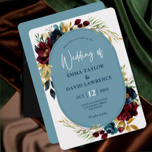 Invitation Élégant bleu marine poussiéreux bordeaux floral ma