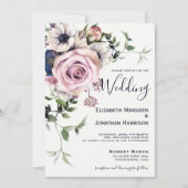 Invitation Élégant bleu marine Rose Vintage floral (Devant)