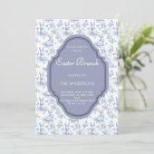 Invitation Elégant bleu marine Toile Vintage Pâques Brunch (Debout devant)