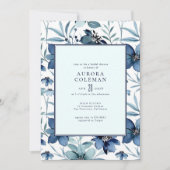 Invitation Elégant bleu marine Turquoise Fête des mariées flo (Devant)