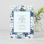 Invitation Elégant bleu marine Turquoise Fête des mariées flo (Debout devant)