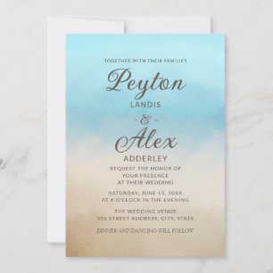 Invitation Élégant bleu marron aquarelle plage inspirée par l