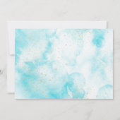 Invitation Elégant bleu moderne Aquarelle or Croix Baptême (Dos)