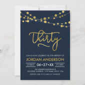 Invitation Elégant bleu moderne Faux Gold Lights 30e annivers (Devant)