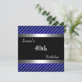 Invitation Elégant Bleu Noir Argent Studs 40e Anniversaire Mo (Debout devant)