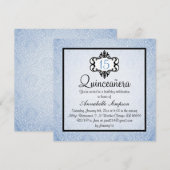 Invitation Elégant bleu/noir Chic Damask Quinceanera Invitati (Devant / Derrière)