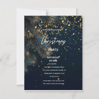 Invitation Élégant Bleu Nuit et Paillettes Dorées pour la Fêt