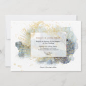 Invitation Elégant bleu Ombré Aquarelle or Accents Mariage (Dos)