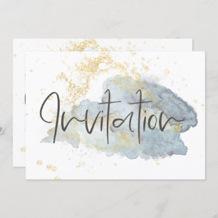 Invitation Elégant bleu Ombré Aquarelle or Accents Mariage