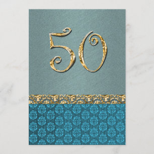 Invitation Elégant bleu or 50e damas N'IMPORTE QUEL ÂGE